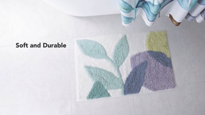 Multicolored Cotton Botanical Bath Rug with Latex Backing