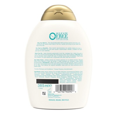 OGX Quenching+ Coconut Curls Shampoo Curly Hair Shampoo with Coconut Oil, Citrus Oil &#38; Honey - 13 fl oz