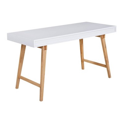 White Mid-Century Modern Writing Desk with Drawers