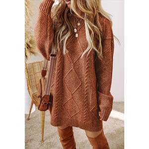 Parchment Cable Knit Drop Shoulder Loose Fit Sweater Dress - 1 of 1