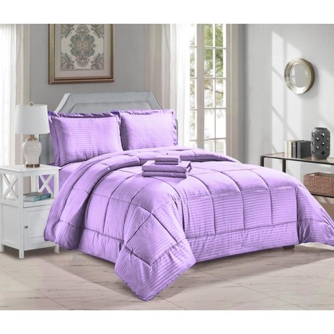 8 Piece Bed In A Bag Hotel Collection Alternative Comforter Set Embossed Comforter  Sheet Bed Skirt Sham Set Queen Size - Plum : Target