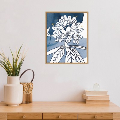 Indigo Blooms Abstract Framed Canvas Print 20" x 23"