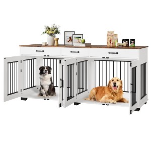 Dog Crate Furniture for 2 Dogs, 71'' Dog Crate Furniture, 3 Drawers and Removable Room Divider, Wooden Double Dog Crate TV Stand End Table - 1 of 4