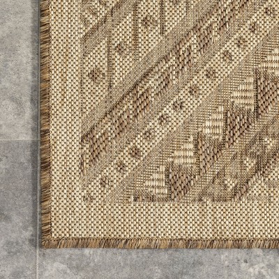Beige Aztec Pattern Indoor Outdoor Runner Rug