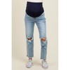 Pinkblush Light Blue Ripped Knee Fringe Hem Straight Leg Maternity Ankle Jeans - 3 of 4