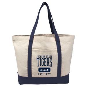 Jackson State University Tigers Established Date Canvas Tote Bag With External Pocket, Reusable Shoulder Bag for Shopping, School, Beach - 1 of 4