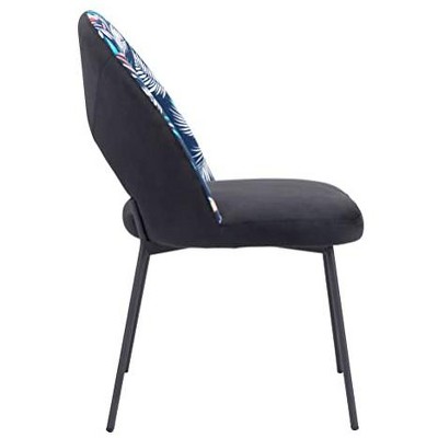 Merion Multicolor Print & Black Velvet Side Chair, 19.7"