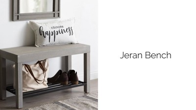 Rustic White Solid Wood & Iron Shoe Storage Bench, 36"x14"x20"