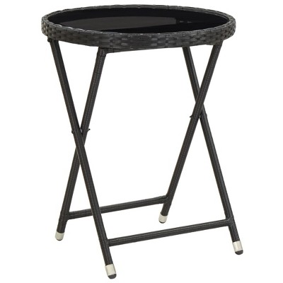 vidaXL Tea Table Black 23.6 in. Poly Rattan and Tempered Glass
