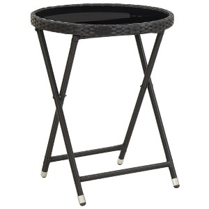 vidaXL Tea Table Black 23.6 in. Poly Rattan and Tempered Glass - 1 of 4