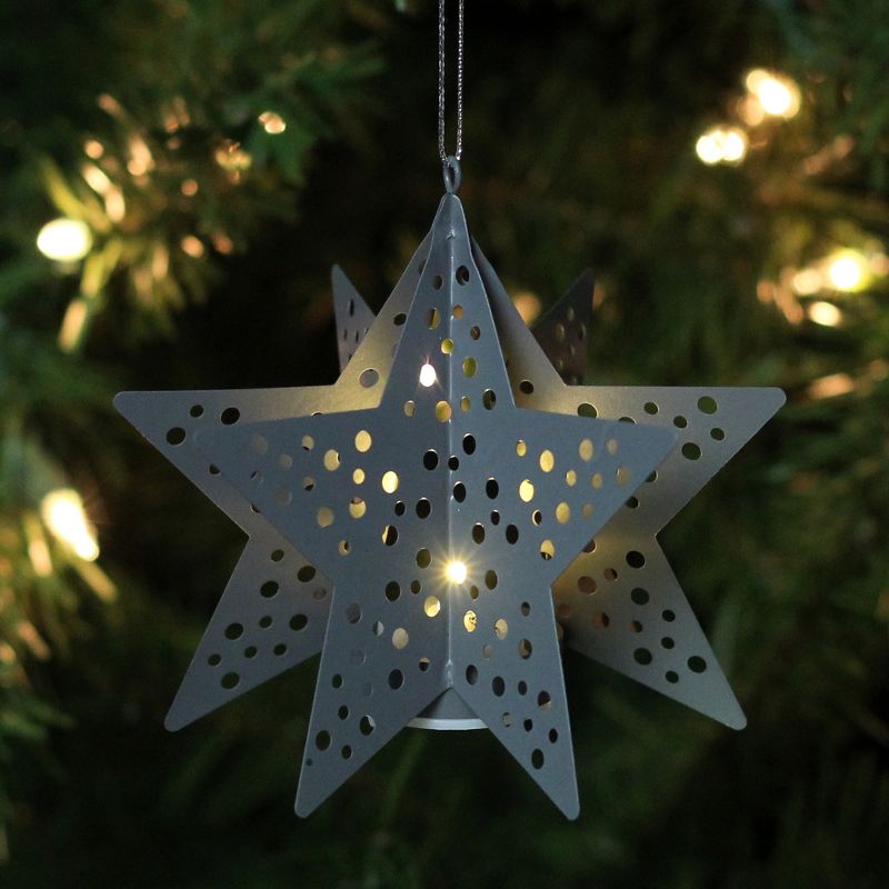 Northlight 5" Pre-Lit Gray Cut Out Star Hanging Christmas Ornament, 3 of 4
