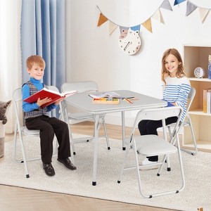 5-Piece Foldable Table & Chair Set: Metal-Frame Portable Upholstered Card Table with Foldable Kids Activity Set for Dining/Play/Living Rooms - 1 of 4
