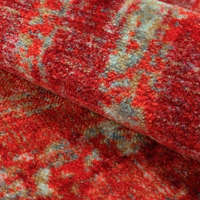 Modern Red and Blue Abstract Washable Area Rug