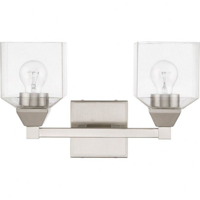 Brushed Nickel 2-Light Vanity Sconce with Clear Glass Shades