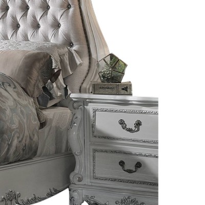 Bone White Tufted Upholstered Queen Bed with Wood Frame