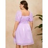 Coolmee Women Plus Size Smocked Square Neck Babydoll Mesh Puff Short Sleeve Mini Dress - 3 of 4