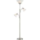 360 Lighting Modern Torchiere Floor Lamp 3-Light Tree 71.5" Tall Brushed Steel Alabaster Glass Shades for Living Room Reading Bedroom Office