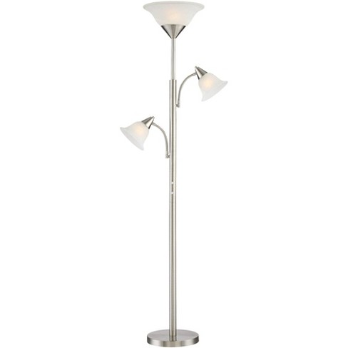 360 Lighting Modern Torchiere Floor Lamp 3-light Tree 71.5" Tall Brushed  Steel Alabaster Glass Shades For Living Room Reading Bedroom Office : Target