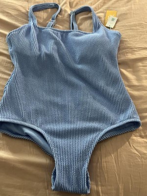 Women's Full Coverage Pucker Textured Square Neck One Piece Swimsuit - Kona  Sol™ Blue XL