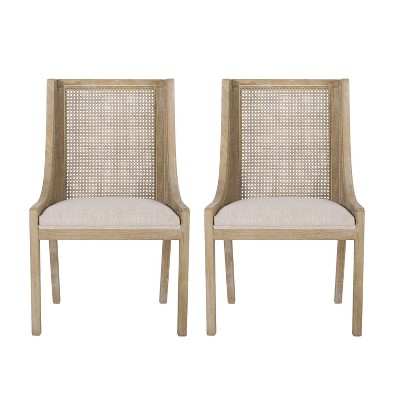 Christopher Knight Home Set of 2 Maurers Cane and Wood Upholstered Dining Chairs Beige/Natural
