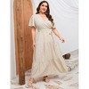 BLUEMING Plus Size Womens Dresses Floral Surplice A-Line Maxi Dress Waist Belted Floral Maxi Dress Wasit Tie Bell Sleeve Dress - 3 of 4