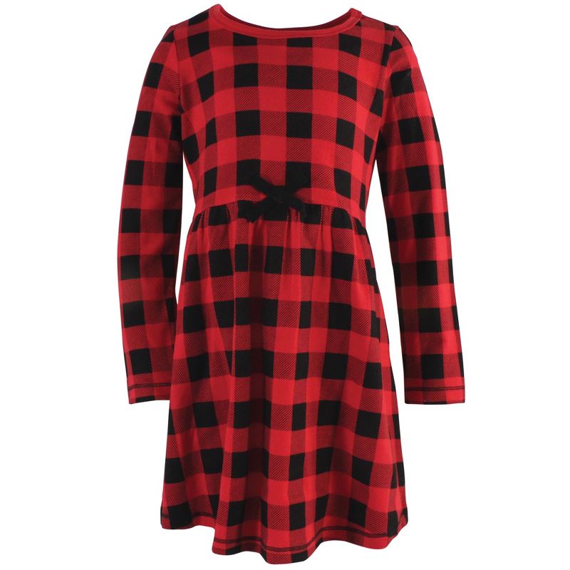 Touched by Nature Big Girls and Youth Organic Cotton Long-Sleeve Dresses 2pk, Buffalo Plaid, 6 of 8