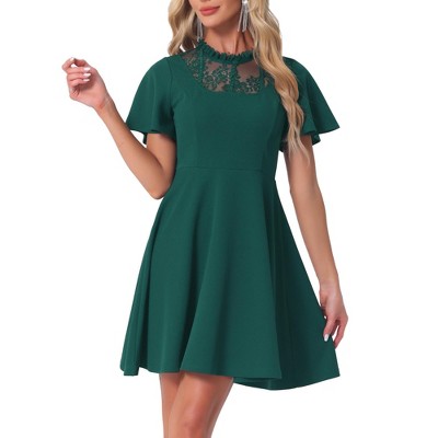 Allegra K Women's Lace Mesh Short Sleeve Ruffle Neck High Low Gothic Dress