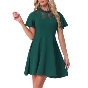 Allegra K Women's Lace Mesh Short Sleeve Ruffle Neck High Low Gothic Dress - 1 of 4
