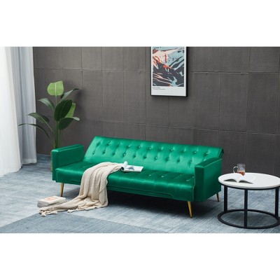 Vynxaria Velvet Sofa Bed - Stylish & Compact with Golden Metal Legs for Small Spaces