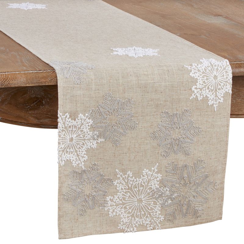 Saro Lifestyle Embroidered Snowflake Design Table Runner, 1 of 4