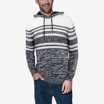 X RAY Men's Slim Fit Knitted Hoodie Sweater, Casual Stripe Pattern Hooded Pullover Top