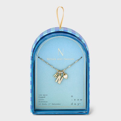 14K Gold Dipped Charm Initial Pendant Necklace - A New Day™ Gold