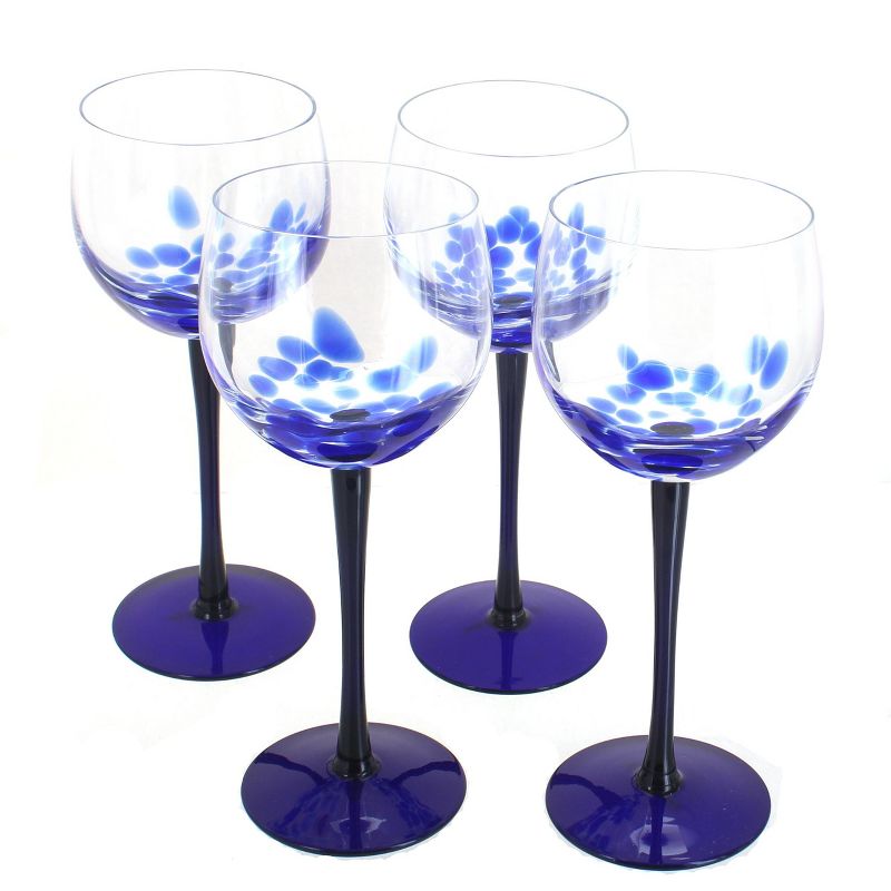 Blue Rose Polish Pottery Hand blown Large Wine Glass Set, 1 of 2