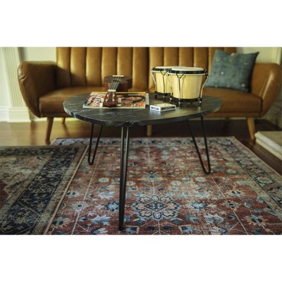 Retro Glam Black Faux Marble & Metal Hairpin Nesting Tables