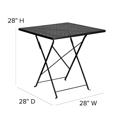28" Black Steel Square Folding Patio Table