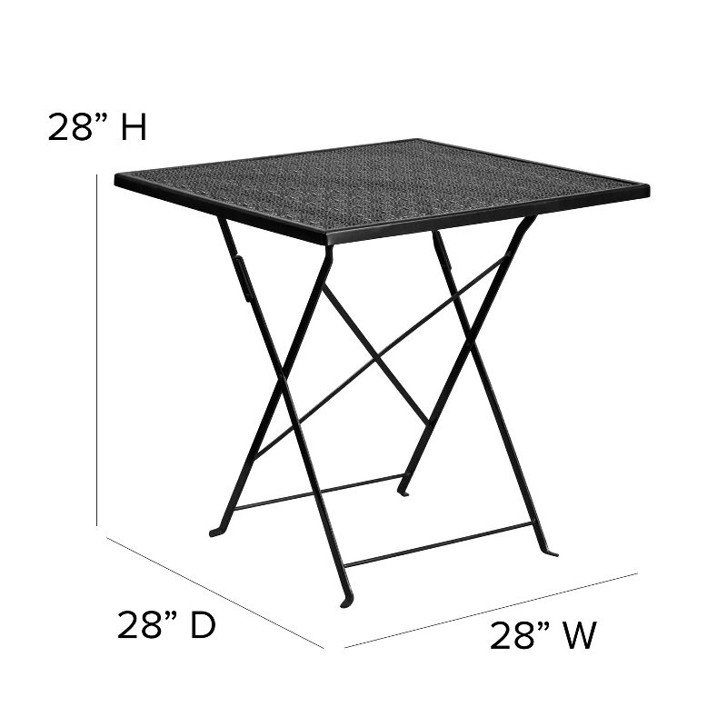 Emma and Oliver Commercial Grade 28" Square Colorful Metal Garden Patio Folding Patio Table, 4 of 8