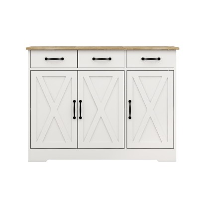 NicBex Sideboard Buffet Cabinet with Storage Farmhouse 3-Door Coffee Bar Cabinet with 3 Drawers for Kitchen,Living Room,White