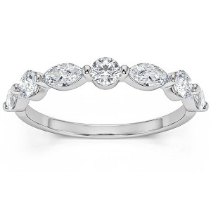 Pompeii3 1Ct Marquise & Round Diamond Wedding Ring in White, Yellow, or Rose Gold - 1 of 4