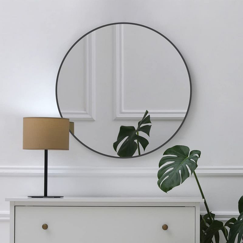 Serio Circle Brushed Aluminum Frame Large Circle Black Round Wall Mirror -The Pop Home, 1 of 8