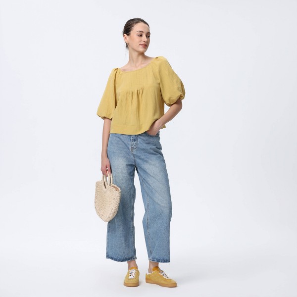 Blusa de Manga Corta con Espalda Descubierta y Efecto Globos para Mujer - A New Day™ 2