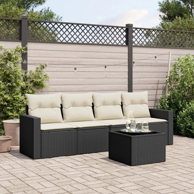 5 Piece Patio Sofa Set with Cushions,Poly Rattan vidaXL