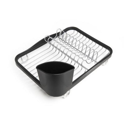 Black and Silver Metal Dish Rack with Utensil Cup
