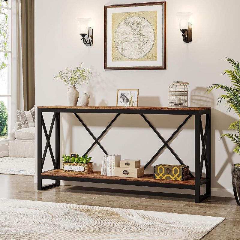 Tribesigns 70.9 Inch Industrial Extra Long Console Table with Open Storage Shelf, 2 of 9