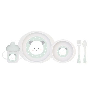 SARO "Sweet & Fun" 5pc Baby Feeding Set: Plate, Bowl, Cup, Spoon & Fork | Safe, Non-toxic, microwave & Dishwasher Safe - 1 of 4
