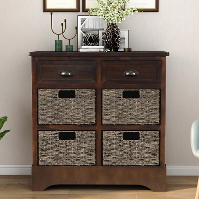 Sideboard Buffet Cabinet,Coffee Bar Cupboard Cabinet with Rattan Baskets,Sofa Console Table for Bathroom Living Room Entryway