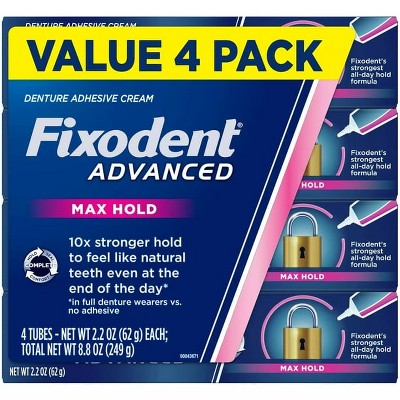 Fixodent Advanced Max Hold Denture Adhesive, 2.2 oz, Pack of 4