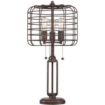 Franklin Iron Works Industrial Table Lamp Rustic Metal Cage Accent Edison Bulb for Living Room Family Bedroom Bedside Nightstand