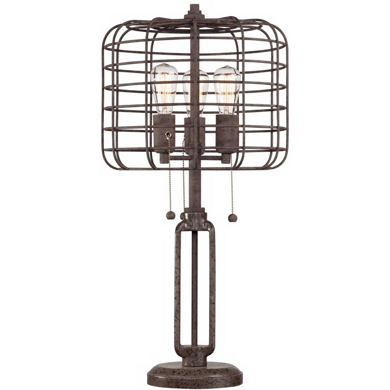 Franklin Iron Works Edison Industrial Rustic Farmhouse Table Lamp 30" Tall Rust Brown Open Metal Cage for Bedroom Living Room Bedside Nightstand Kids, 1 of 10