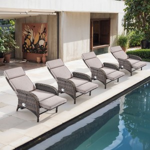 POCASSY Outdoor Recliner Chair, Wicker Adjustable Reclining Patio Lounge Chair with Cushion, Adjustable Backrest and Footrest, Ideal for Pool Deck - 1 of 4