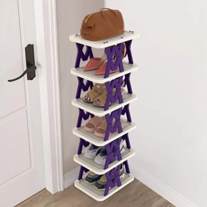 Racxily 6 Tier Foldable Shoe Rack Vertical Shoe Organizer Narrow Shoe Rack for Small Spaces Space Saving Free Standing for Corner Entryway - 1 of 4